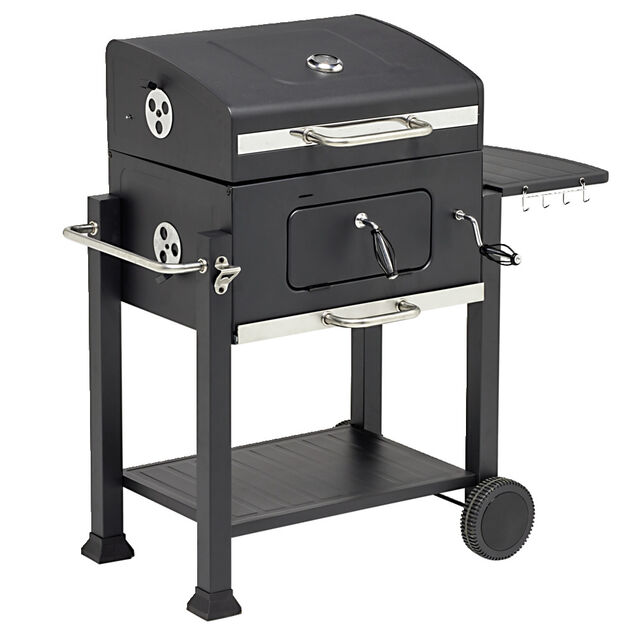 Barbecue &agrave; charbon Wilson rectangulaire avec couvercle 2 roulettes 114x72H108cm