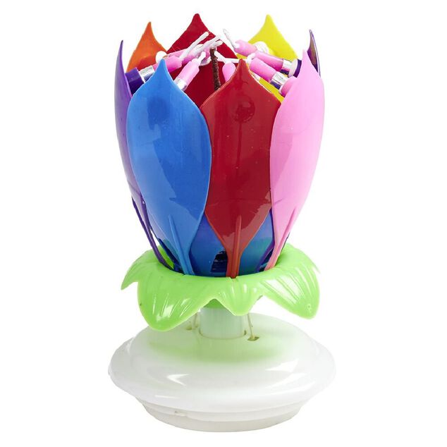 Bougie anniversaire musicale forme fleur 8 m&egrave;ches