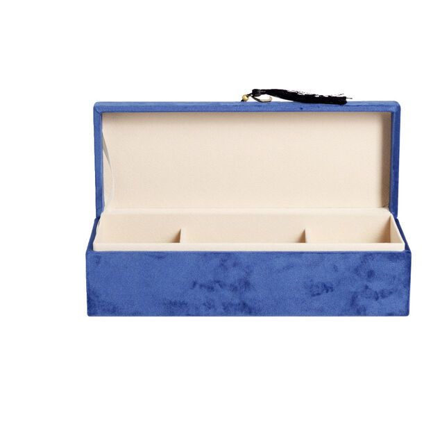 Bo&icirc;te &agrave; bijoux velours bleu motif syst&egrave;me solaire dor&eacute; 28x10,5xH9cm