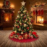 Tour de sapin feutrine motifs ajourés Ø1m - 2 modèles rouge ou vert