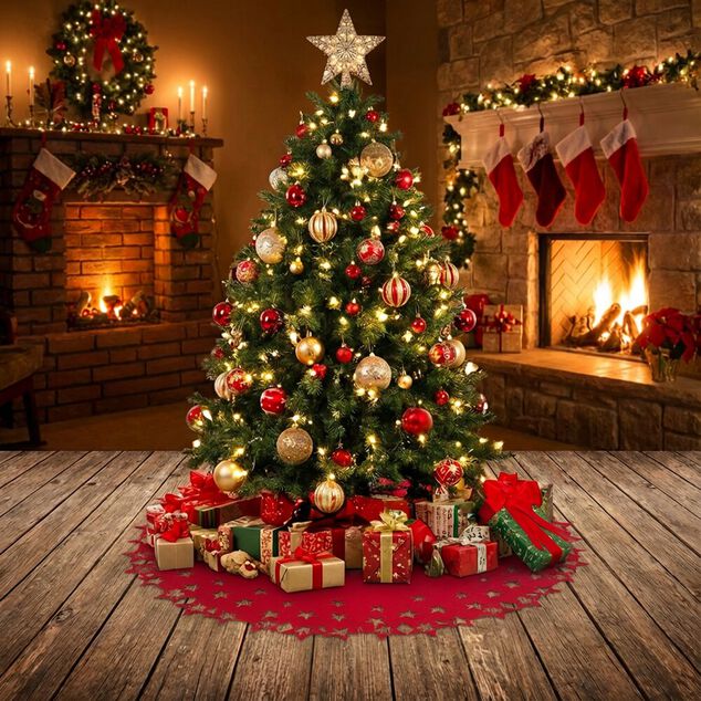 Tour de sapin feutrine motifs ajour&eacute;s &Oslash;1m - 2 mod&egrave;les rouge ou vert