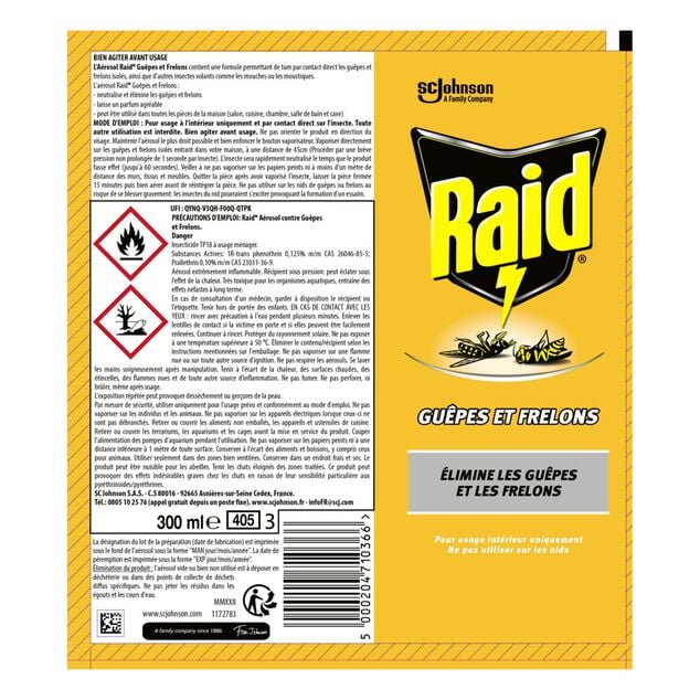 Spray anti gu&ecirc;pes et frelons RAID 300ml