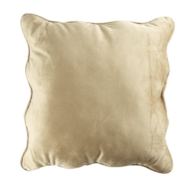 Coussin carr&eacute; velours bords vague taupe 40x40cm