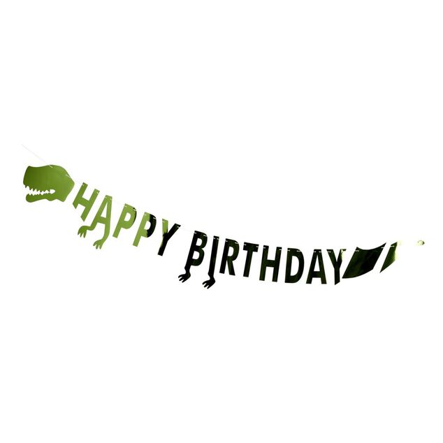 Guirlande anniversaire Happy Birthday dinosaure aluminium vert 2,5m