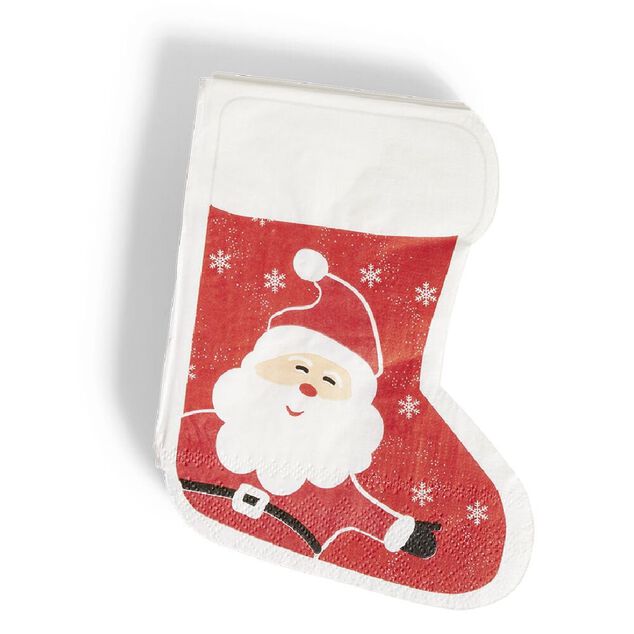 Serviette papier forme botte No&euml;l rouge et blanc x20