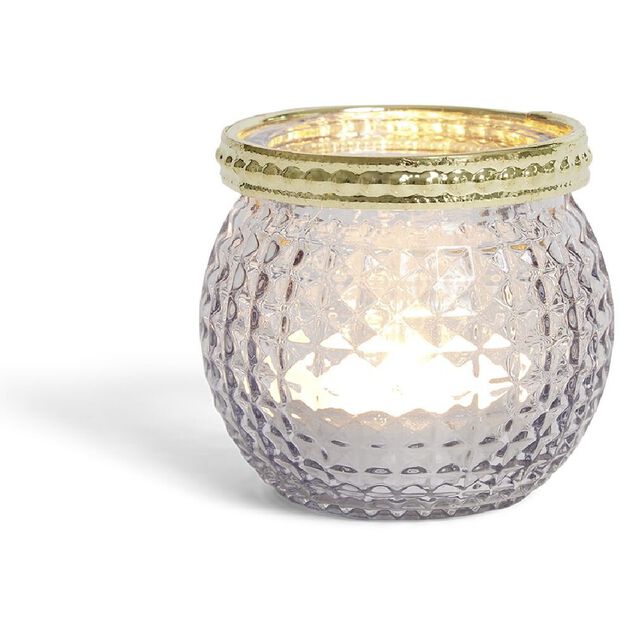 Photophore en verre bordure m&eacute;tal dor&eacute; &Oslash;6,5xH.5,5cm vert