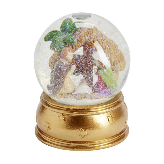 Boule à neige crèche de Noël polyrésine dorée ou bleue Ø10xH13cm (2 modèles)