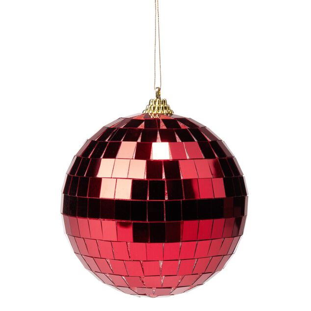 Boule de No&euml;l disco x2 en verre et plastique rouge &Oslash;9,5cm