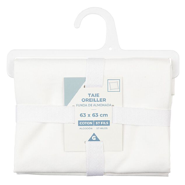 Taie d'oreiller avec volant en coton blanc 63x63 cm