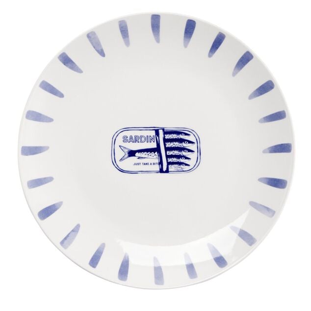 Assiette plate en porcelaine d&eacute;cor marin &Oslash;26cm (2 mod&egrave;les sardine ou homard)