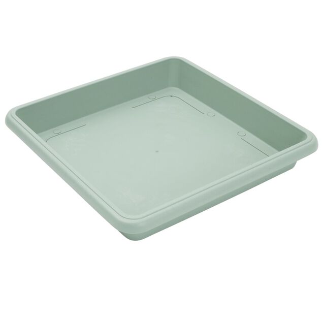 Soucoupe carr&eacute;e pot de fleur plastique vert laurier 34x34cm