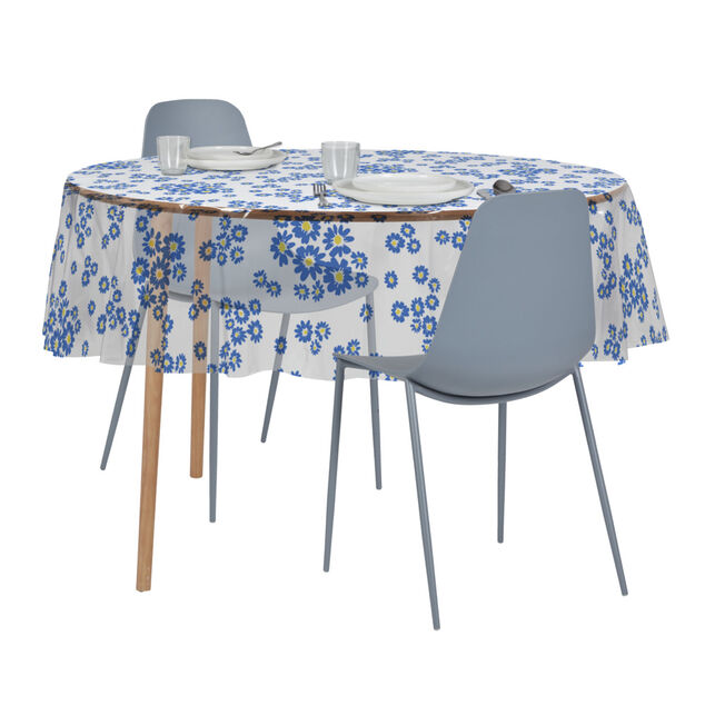 Nappe cristal carr&eacute;e transparente motif fleur bleue 150x150cm