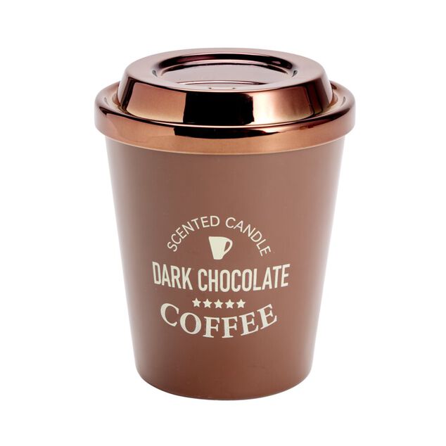 Bougie pot forme tasse caf&eacute; avec couvercle m&eacute;tallis&eacute; &Oslash;9,5xH11cm (3 mod&egrave;les)