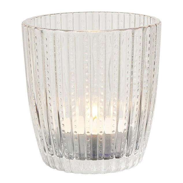 Photophore en verre transparent ondul&eacute;