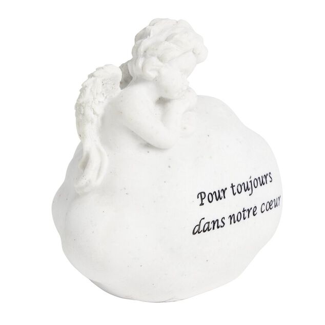 Décoration funéraire ange pensif sur nuage Pour toujours dans notre coeur