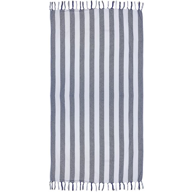 Fouta de plage 1 personne marini&egrave;re blanc et bleu 90x180cm