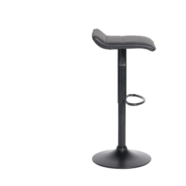 Tabouret de bar Majestik assise carr&eacute;e simili noir et pied m&eacute;tal r&eacute;glable H84cm