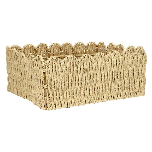 Pani&egrave;re en papier tress&eacute; beige et m&eacute;tal bord p&eacute;tale 38x30xH15cm