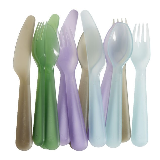 Lot de 12 couverts pour enfant plastique color&eacute;