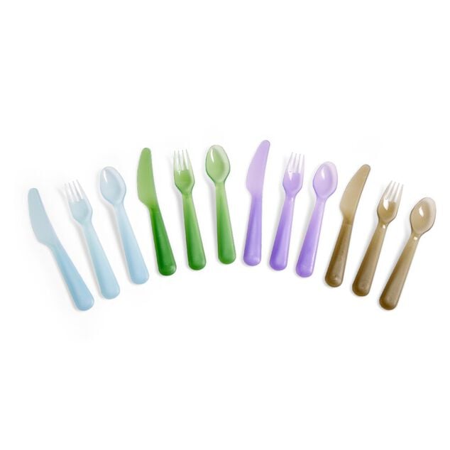 Lot de 12 couverts pour enfant plastique color&eacute;
