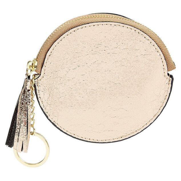 Porte monnaie rond simili avec fermeture pompon