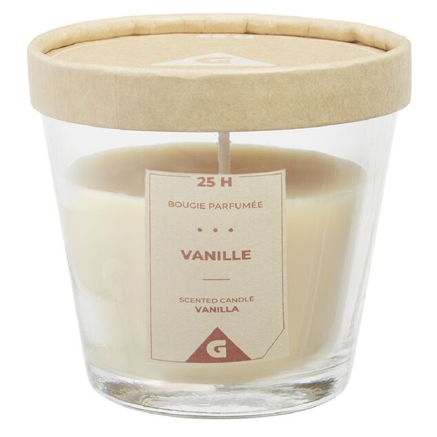 Bougie dans verre transparent senteur vanille