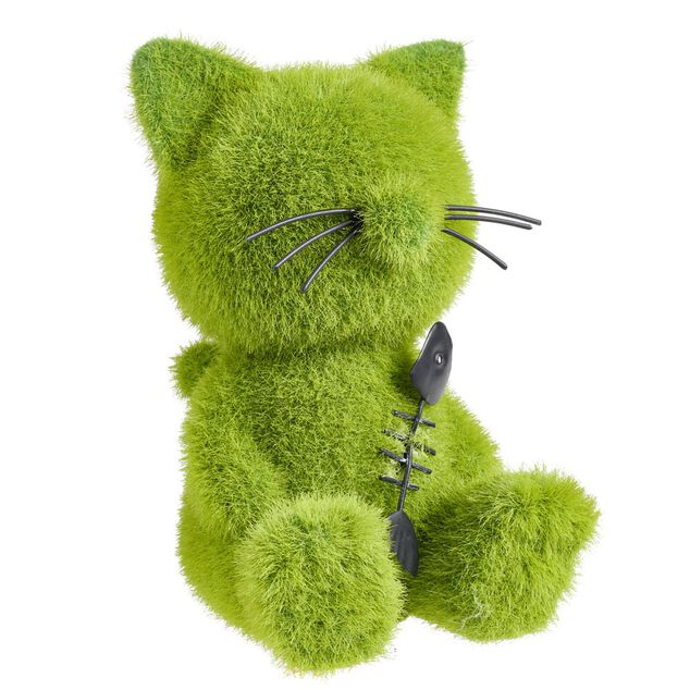 Chat en gazon synth&eacute;tique vert 14x14xH20cm