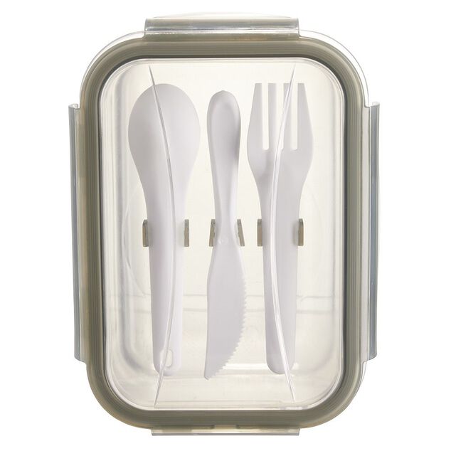 Bo&icirc;te Lunchbox en verre avec couverts en plastique 1,2L