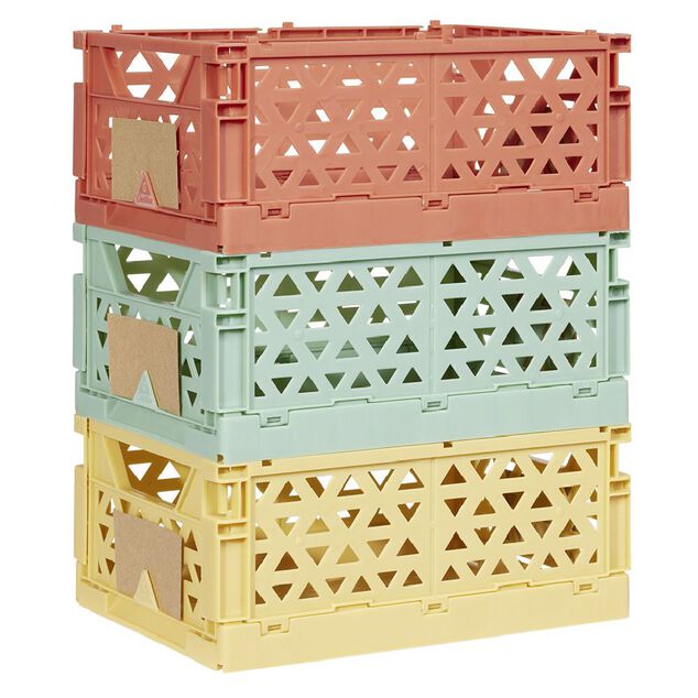 Caisse pliable avec porte-&eacute;tiquette jaune L17xl12,5xH7cm