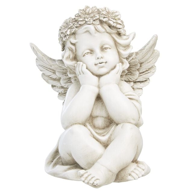 Statuette ange assis polyr&eacute;sine &eacute;cru