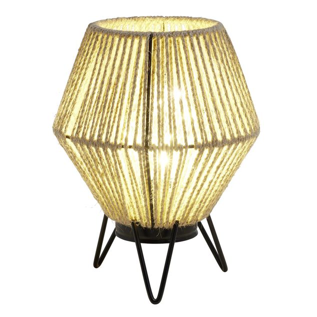 Lampe &agrave; poser corde naturelle pieds m&eacute;tal noir &Oslash;16xH20cm