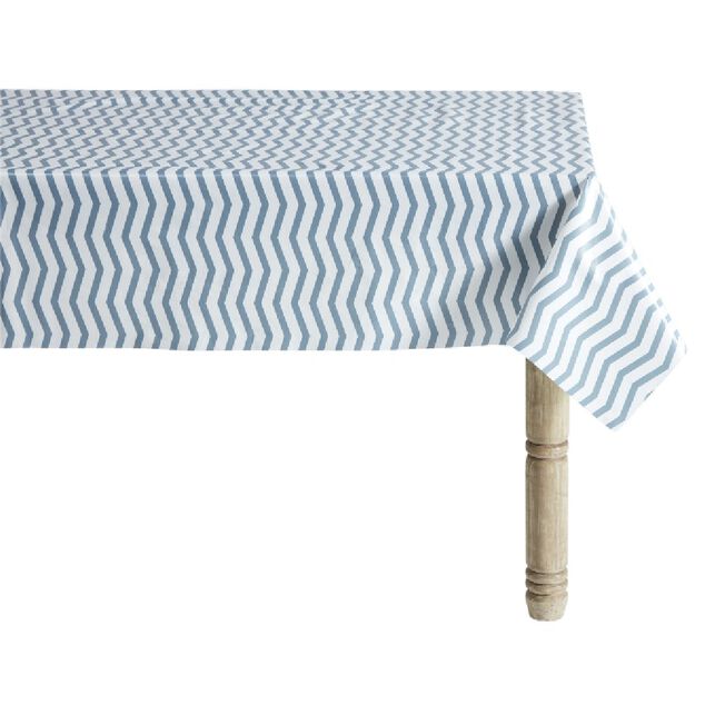 Toile cirée zig zag blanc et bleu L. 140 cm
