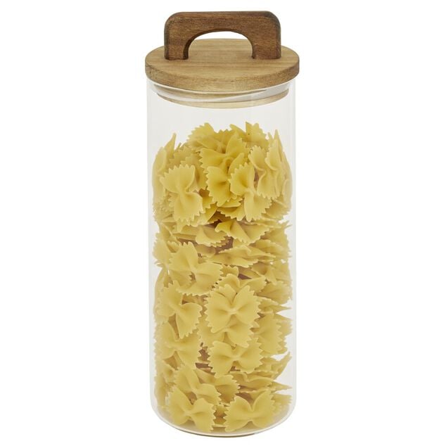 Bocal de conservation 1,1L en verre avec couvercle en bois &Oslash;9,5xH20cm
