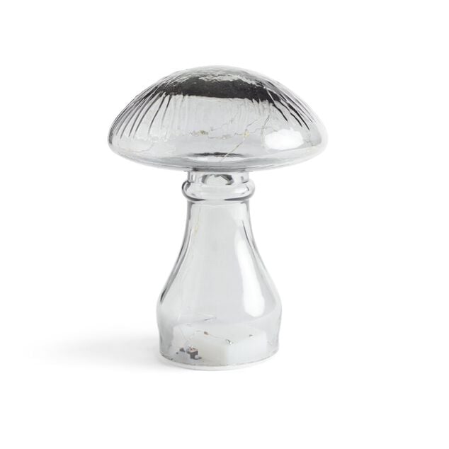 Champignon d&eacute;coratif en verre gris avec LED &Oslash;12xH18cm