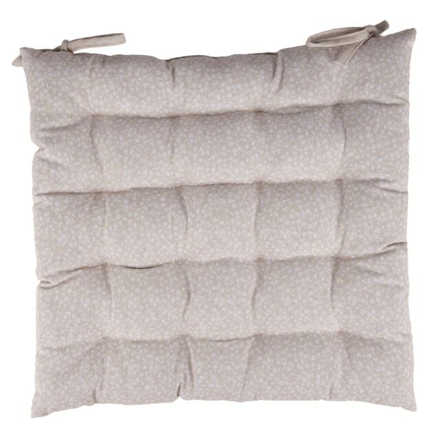 Galette de chaise carr&eacute;e motif botanique beige 40x40cm