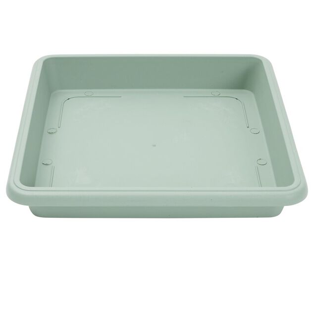 Soucoupe carr&eacute;e pot de fleur plastique vert laurier 34x34cm