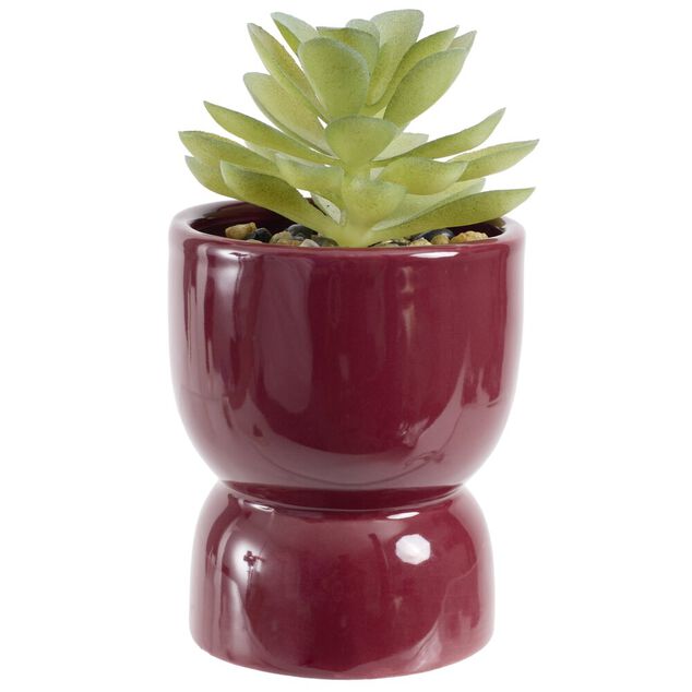 Plante grasse artificielle dans pot argile &Oslash;6,5xH12cm (3 mod&egrave;les)