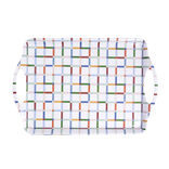 Plateau rectangulaire blanc motifs carreaux multicolores 34x50,5cm
