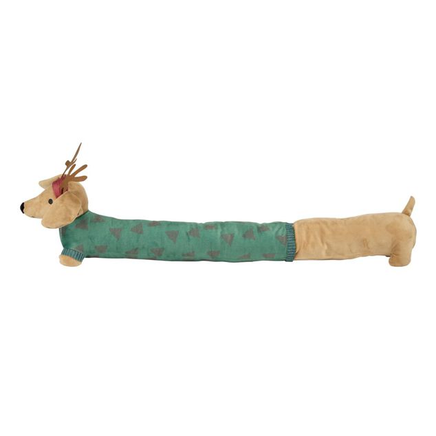 Boudin de porte teckel de No&euml;l polyester L90X12 cm (2 mod&egrave;les rouge ou vert)