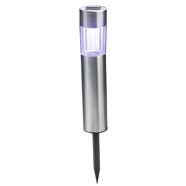 Borne solaire argent&eacute; &agrave; planter 1 LED blanc froid