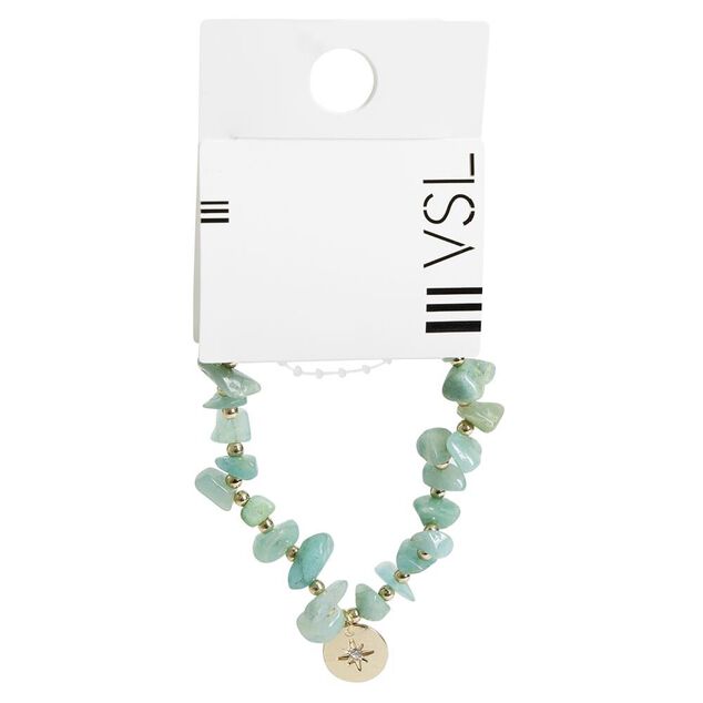 Bracelet pierres vertes imitation avec pampille dor&eacute;