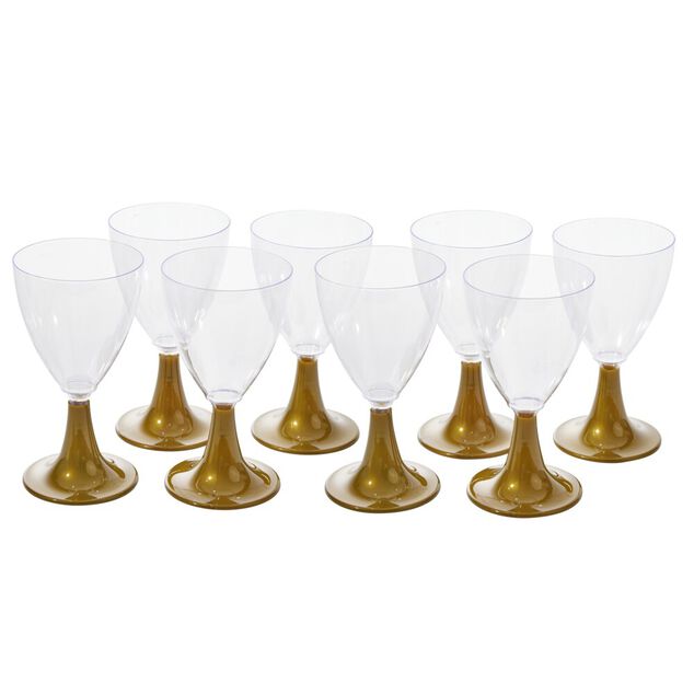 Verre &agrave; vin X8 pcs 20 cl pied dor&eacute; plastique &Oslash;6XH17 cm