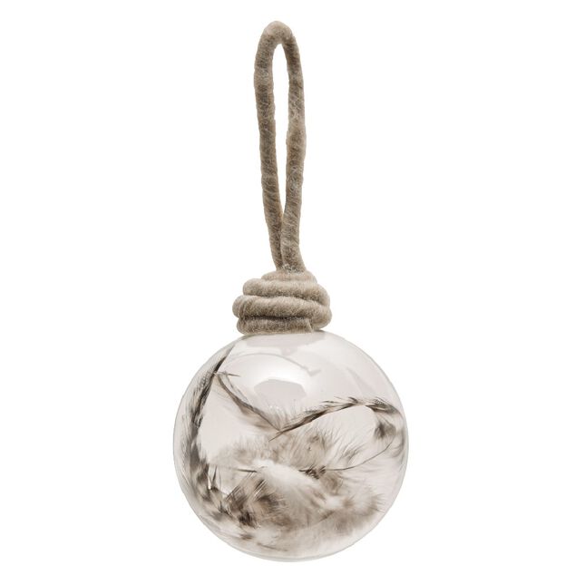 Boule de No&euml;l transparente avec plume &agrave; l&rsquo;int&eacute;rieur