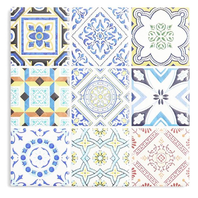 Dessous de plat carr&eacute; c&eacute;ramique design carreau de ciment 15,2x15,2cm