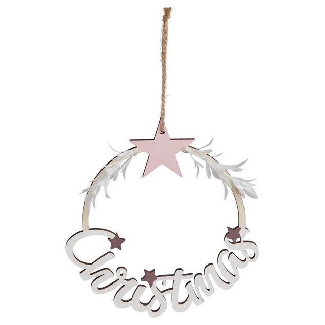 Couronne Christmas en bois blanc &Oslash;15cm
