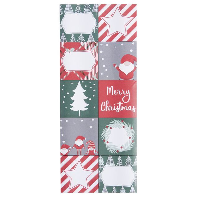 Papier cadeau No&euml;l rouleau x3 avec 20 &eacute;tiquettes autocollantes traditionnel