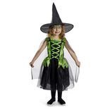 D&eacute;guisement enfant Halloween sorci&egrave;re robe chapeau noir vert 7/10ans