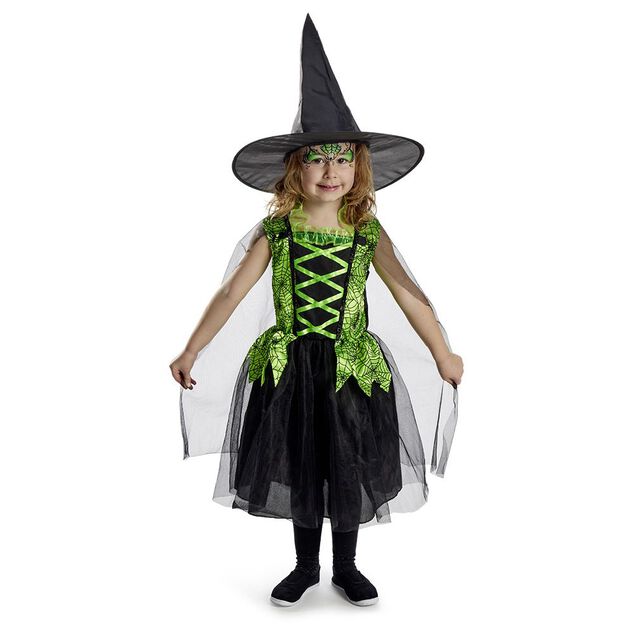 D&eacute;guisement enfant Halloween sorci&egrave;re robe chapeau noir vert 7/10ans