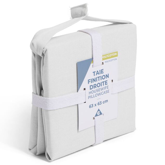 Taie d'oreiller 63x63cm polycoton finition droite blanc
