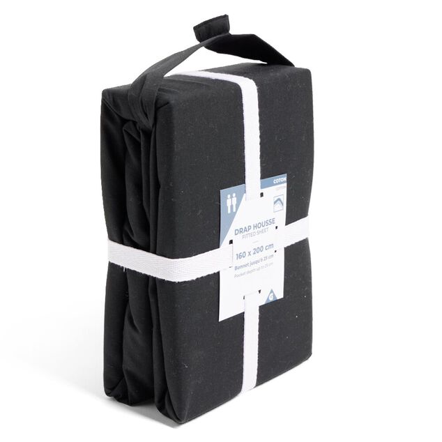 Drap housse 160x200cm 100% coton noir